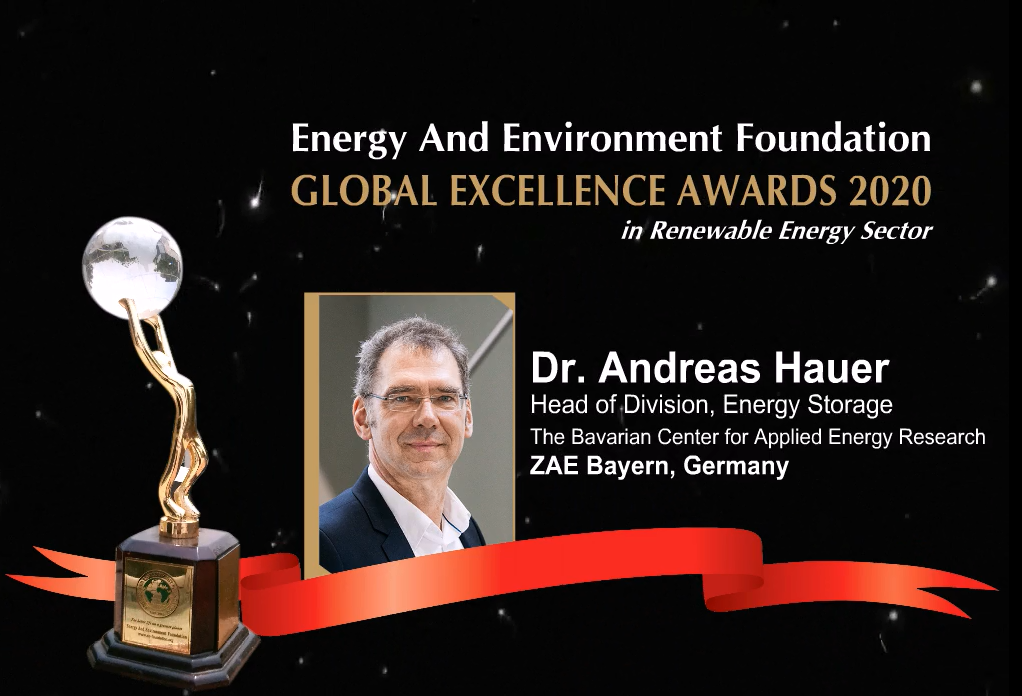 Global Excellence Award 2020 der Energy and Environment Foundation für Dr. Andreas Hauer